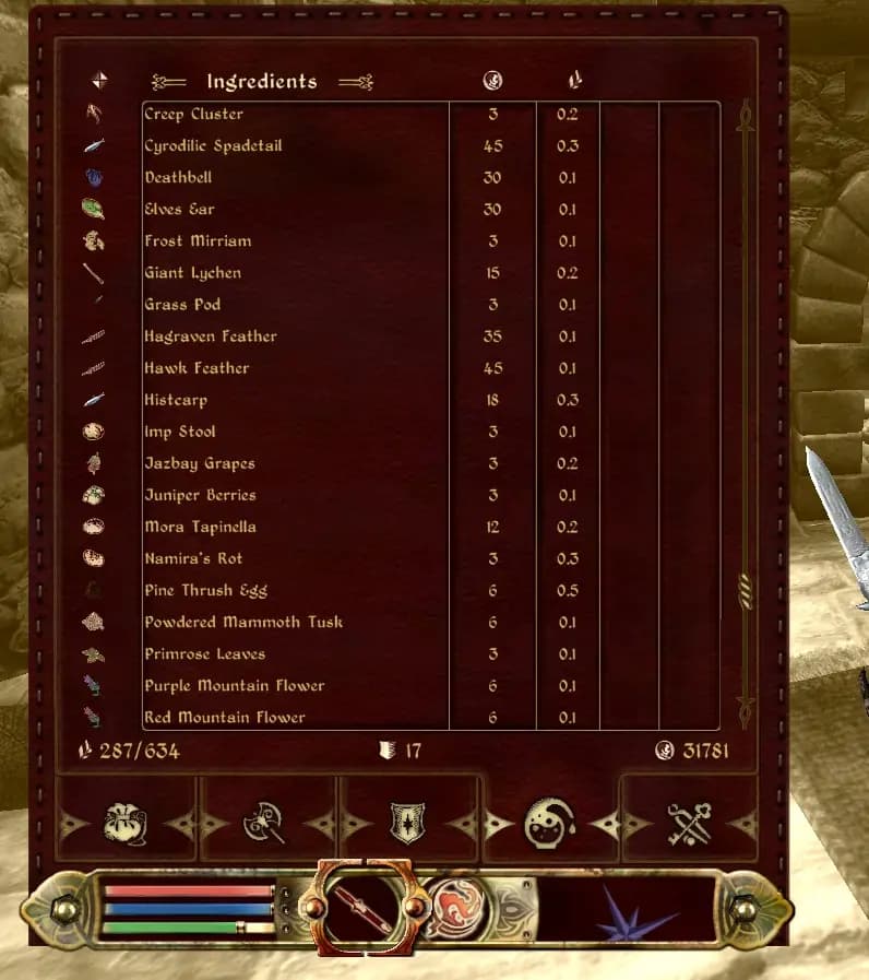 Skyrim Ingredients for Oblivion
